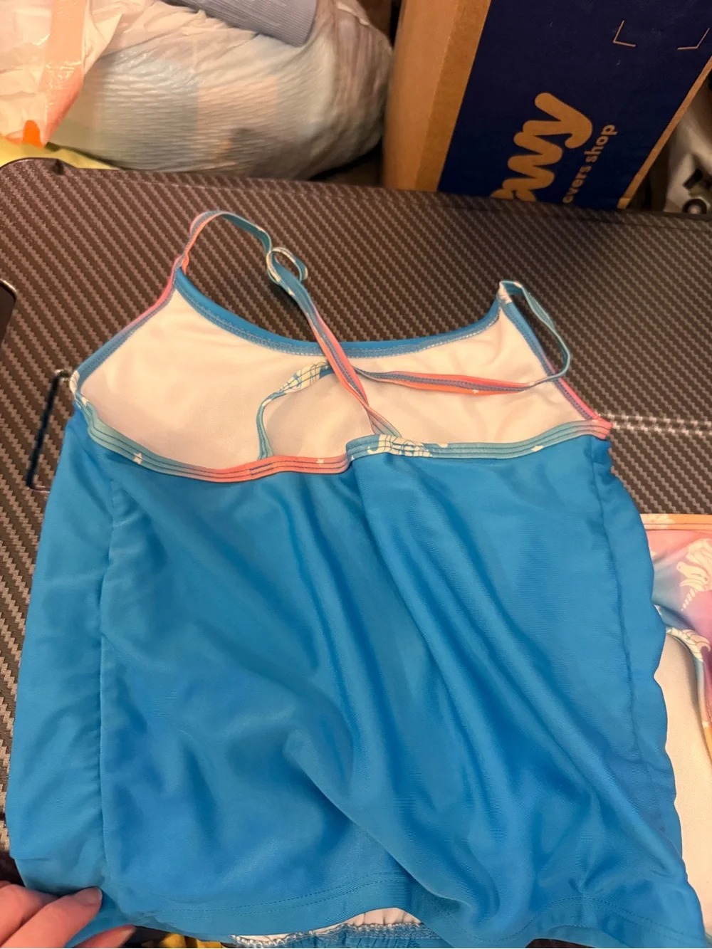 Girls Blue Tankini Set with Rainbow Unicorn Print
